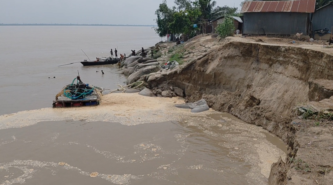 শিবগঞ্জে হঠাৎ নদী ভাঙন, পাউবোর জরুরী পদক্ষেপ